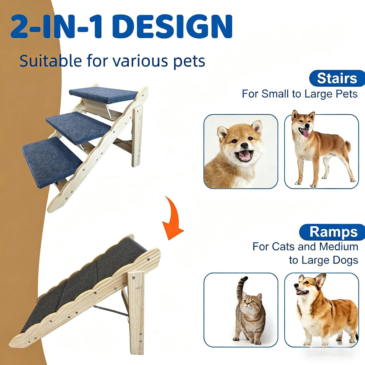 DishyKooker Wooden Pet Stairs And Portable Dog Ramp