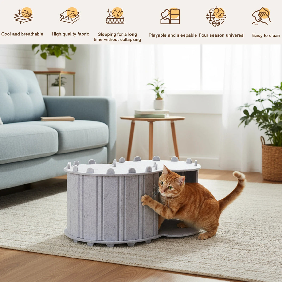 Cat Tunnel Bed Felt Peekaboo Cat Cave Semi-enclosed Foldable Pet House for Cats & Kittens
