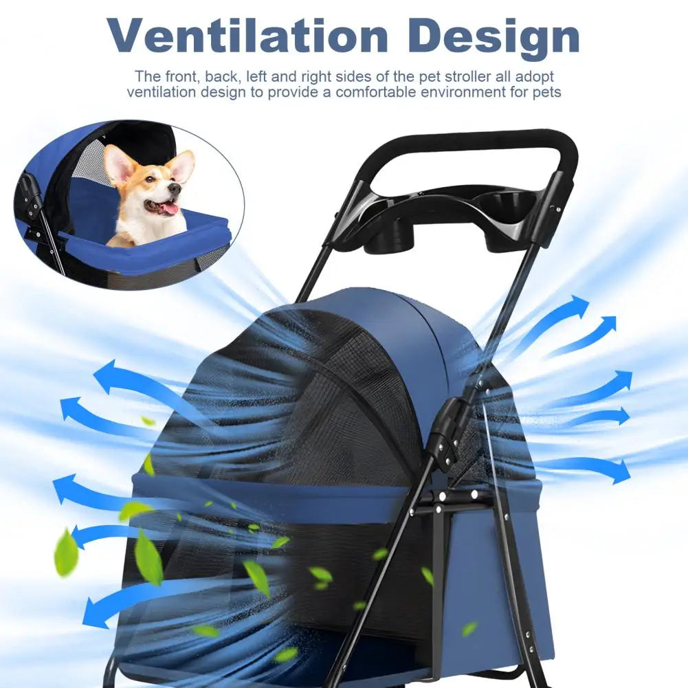 Four-Wheel Pet Stroller For Dogs And Cats Foldable Cup Holder