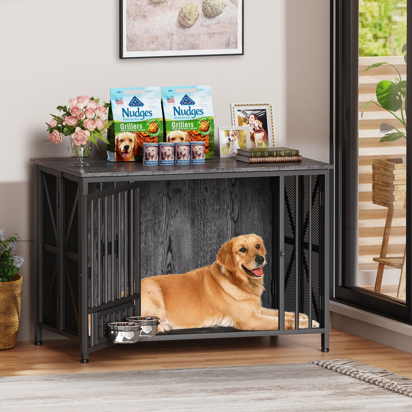 Foldable Large Dog Crate Furniture Wooden Kennel Indoor