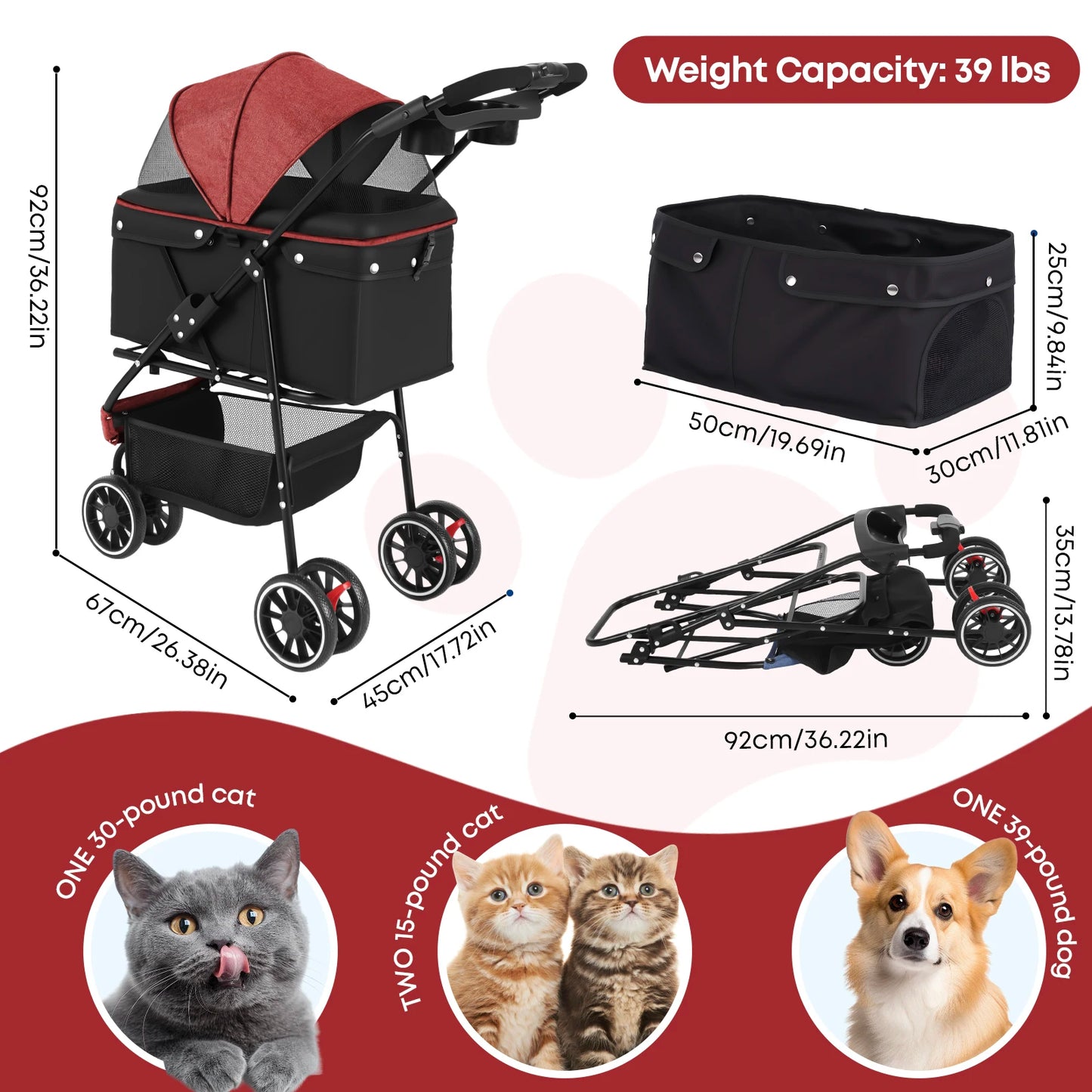 Chihuahua Portable Foldable Pet Stroller Travel Carrier With Canopy
