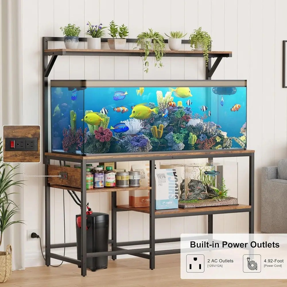 Sturdy Aquarium Stand With Power Outlet And 6-Leg Support Shelves