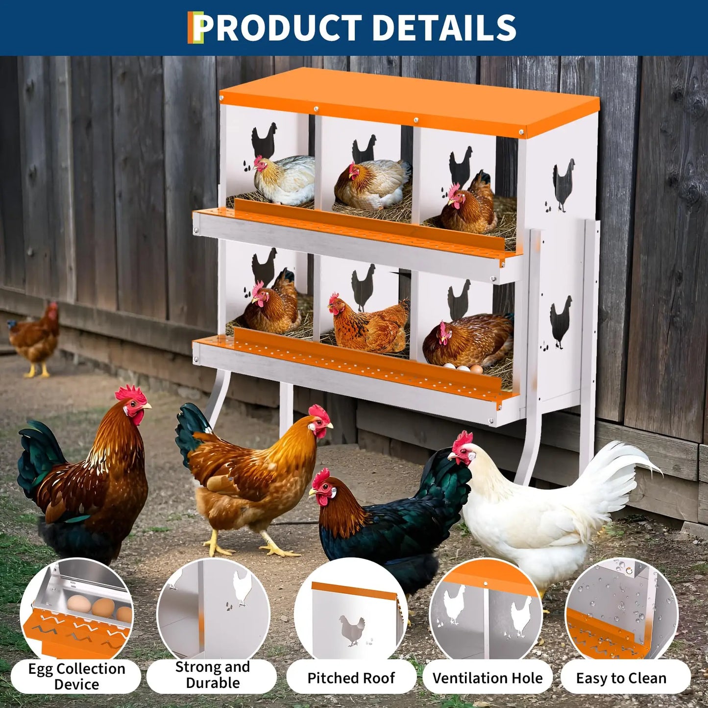Studyset 6 Compartment Chicken Nesting Box With Removable Tray Wall Mount