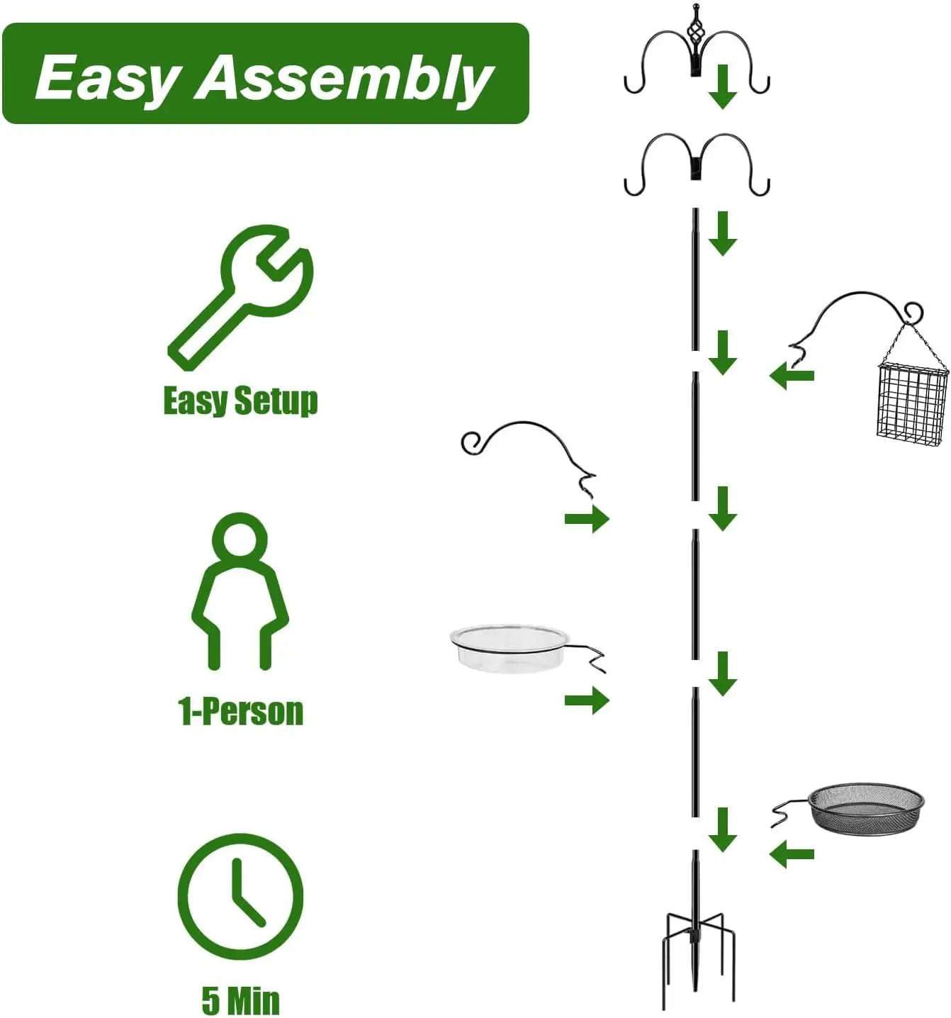 6-Hook Bird Feeder Stand With Water Tray