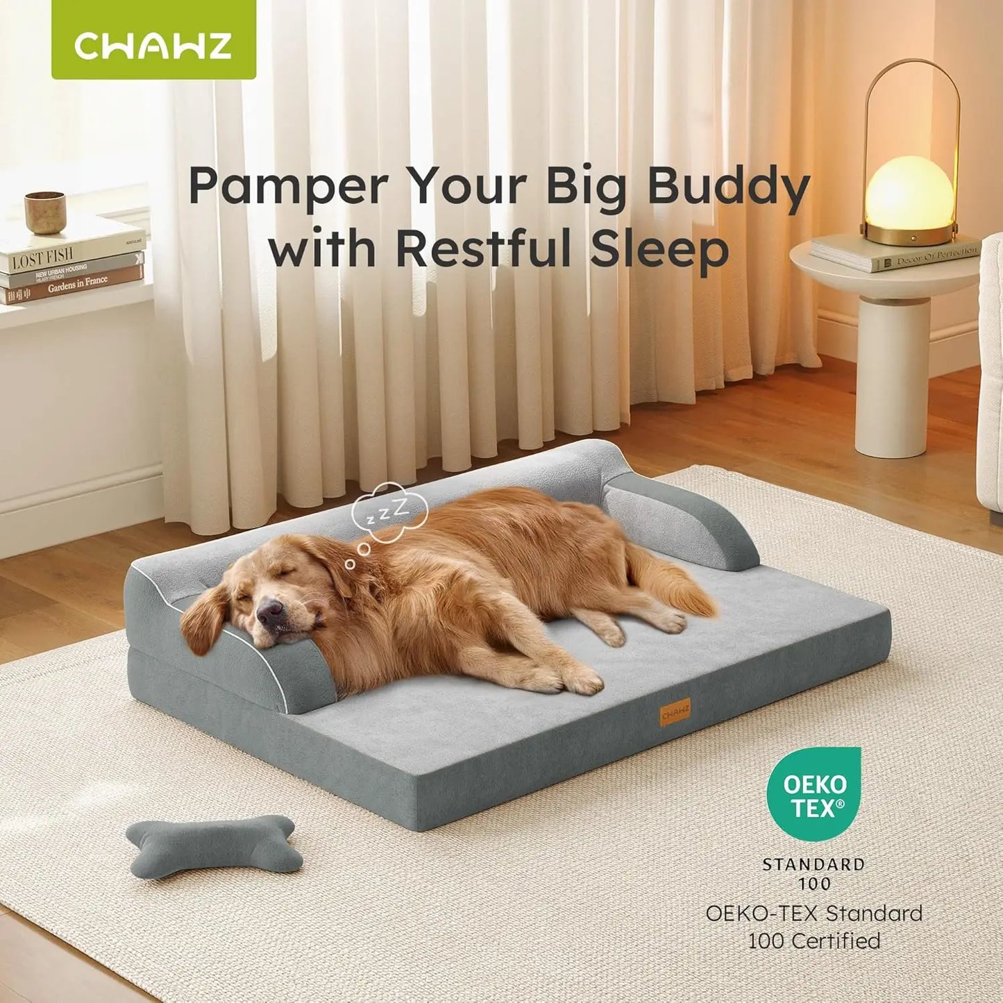 Orthopedic Dog Bed With Cooling Memory Foam Waterproof Cover And Nonslip Bottom