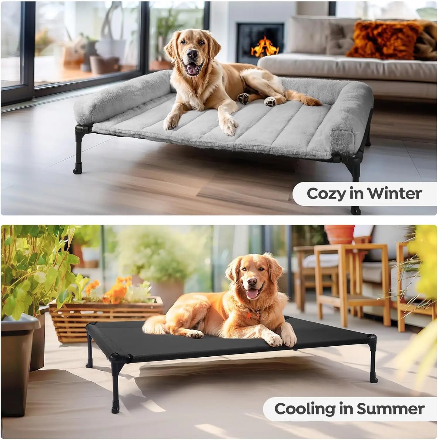 Elevated Orthopedic Dog Bed With Fluffy Bolster Removable Mat Non-Slip