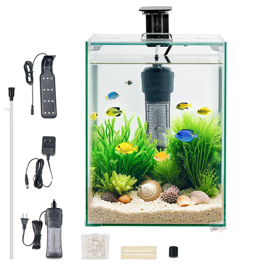 SucceBuy Ultra Clear Glass Aquarium Tank With Three Mode Lighting