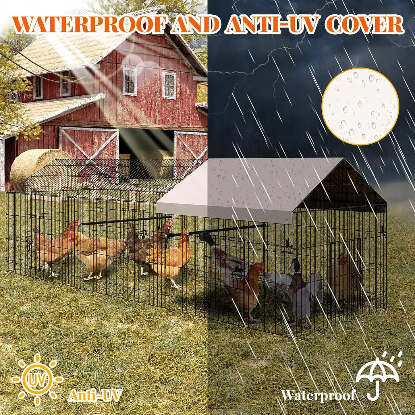 HiMISS Heavy Duty Walk-In Chicken Coop Run Enclosure Waterproof Cover