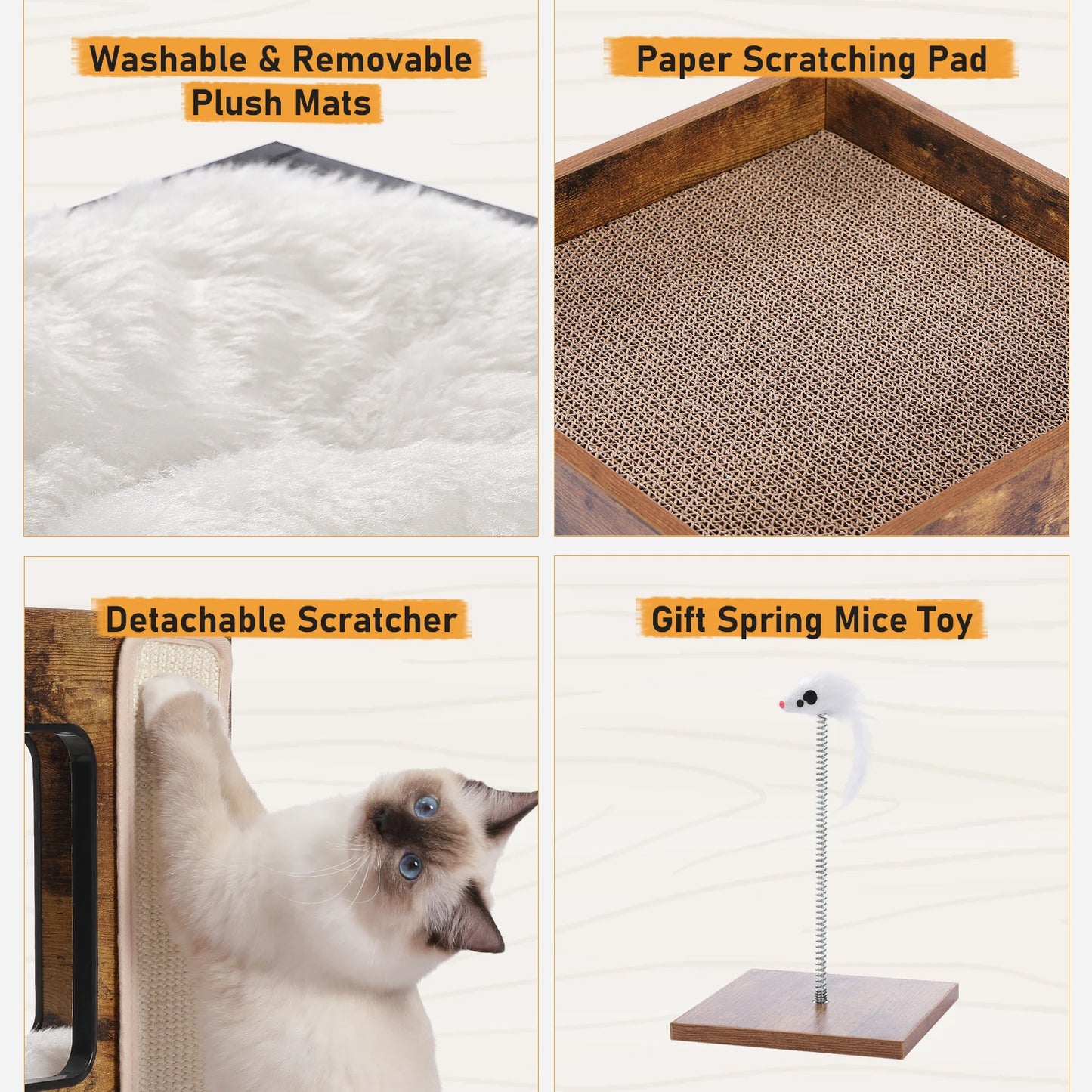 PAWZ Road Wood Cat Condo Tree With Scratching Pad Toys