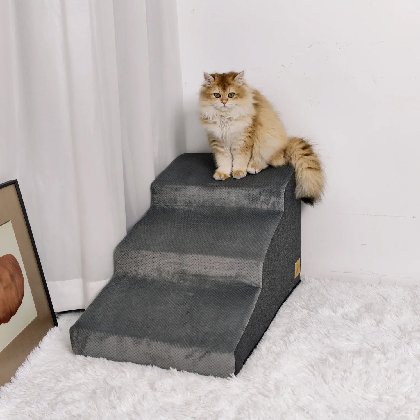 3/4 Step Dog Stairs With Washable Cover For Small Dogs
