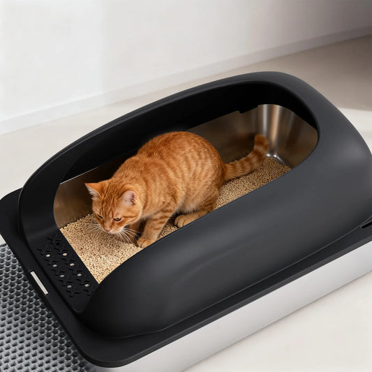 Stainless Steel Cat Litter Box With Lid And Mat