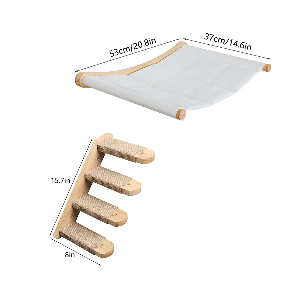 CWV Wall Mounted Cat Hammock With Wooden Climbing Shelf