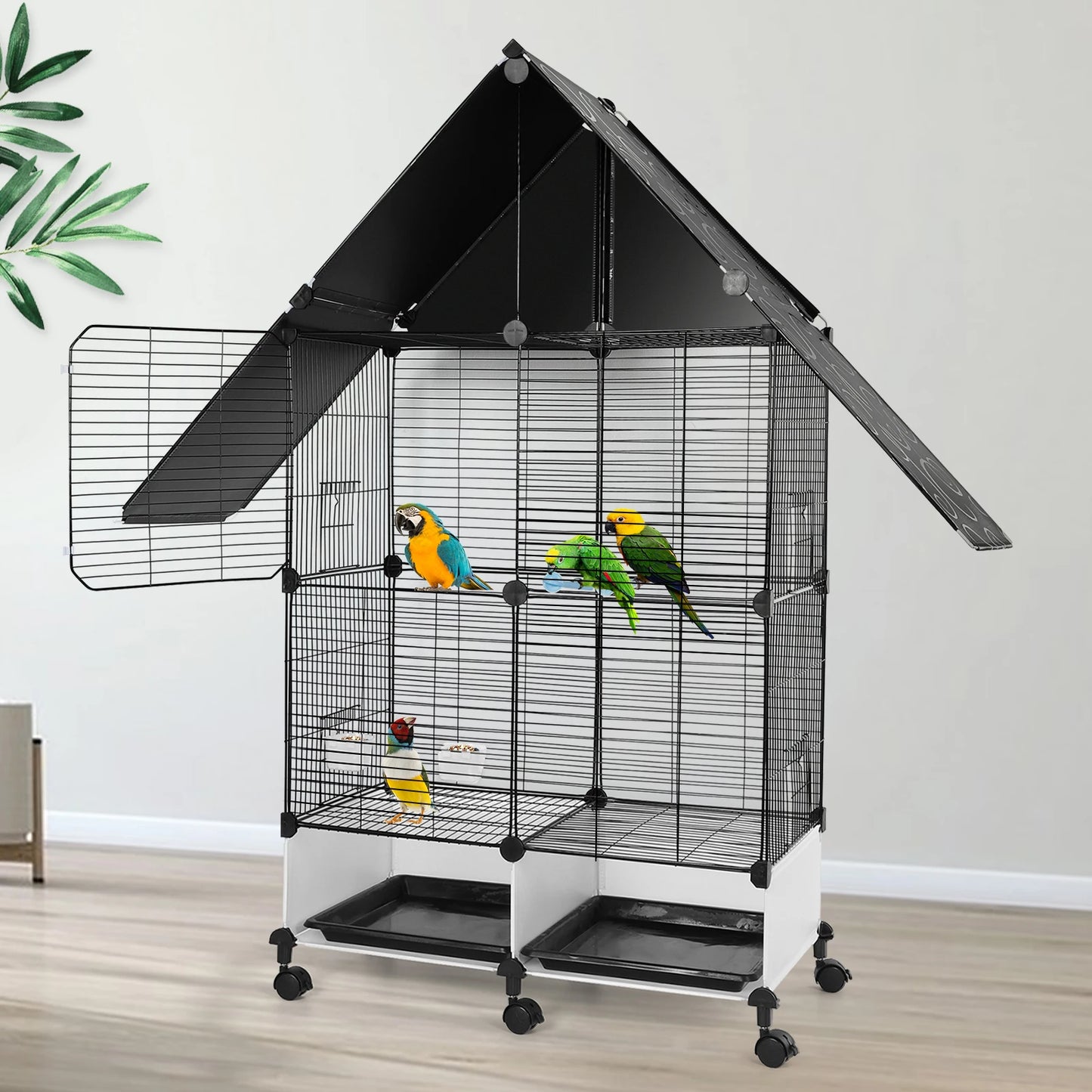 Shunmaii Large Bird Cage With Lock Rolling Stand Bird Villa