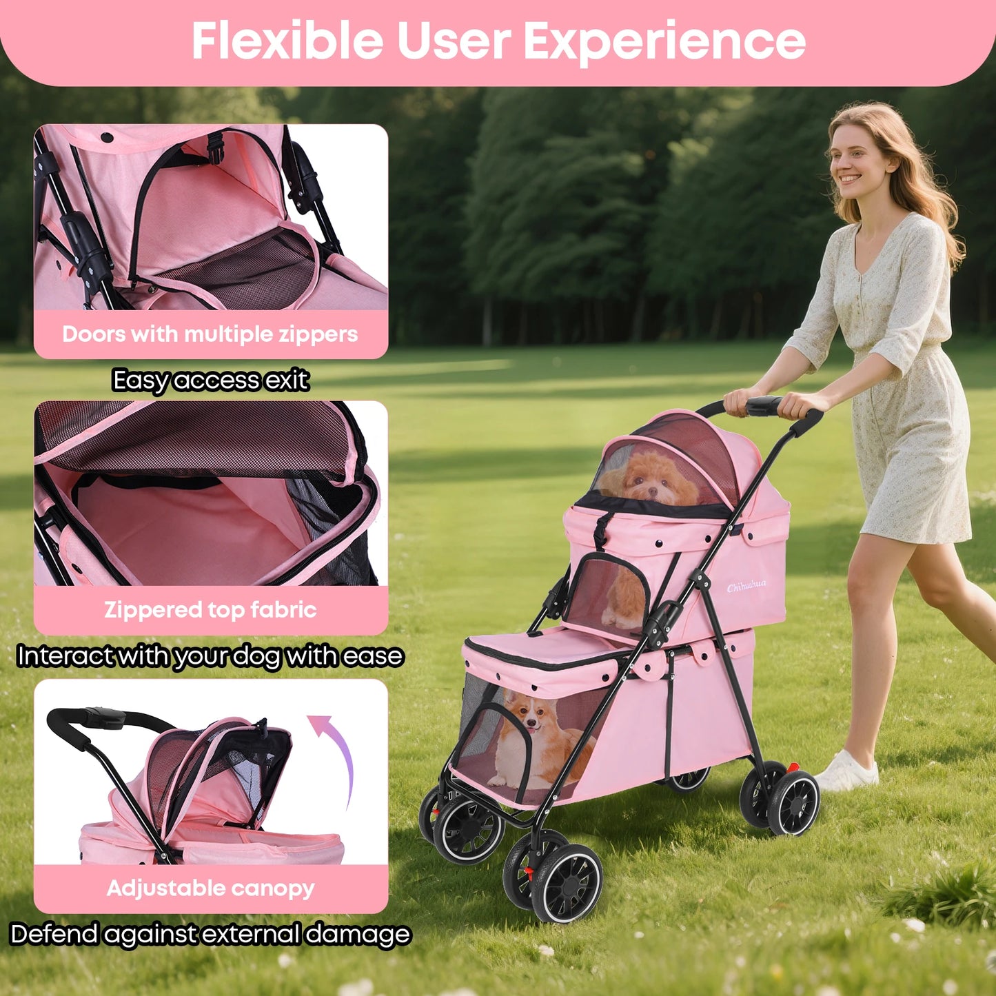 Chihuahua Double Pet Stroller For Dogs And Cats Foldable