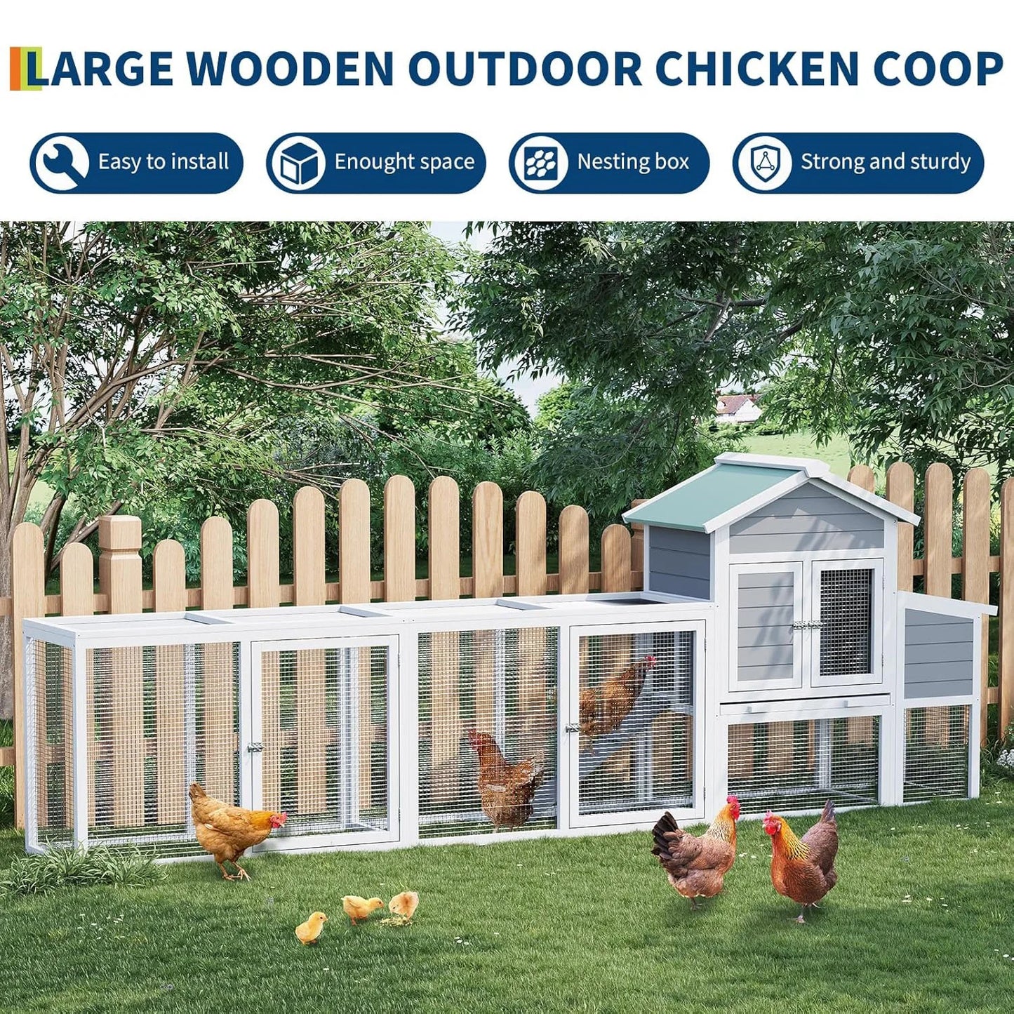 HiMISS Weatherproof Large Wooden Chicken Coop With Run