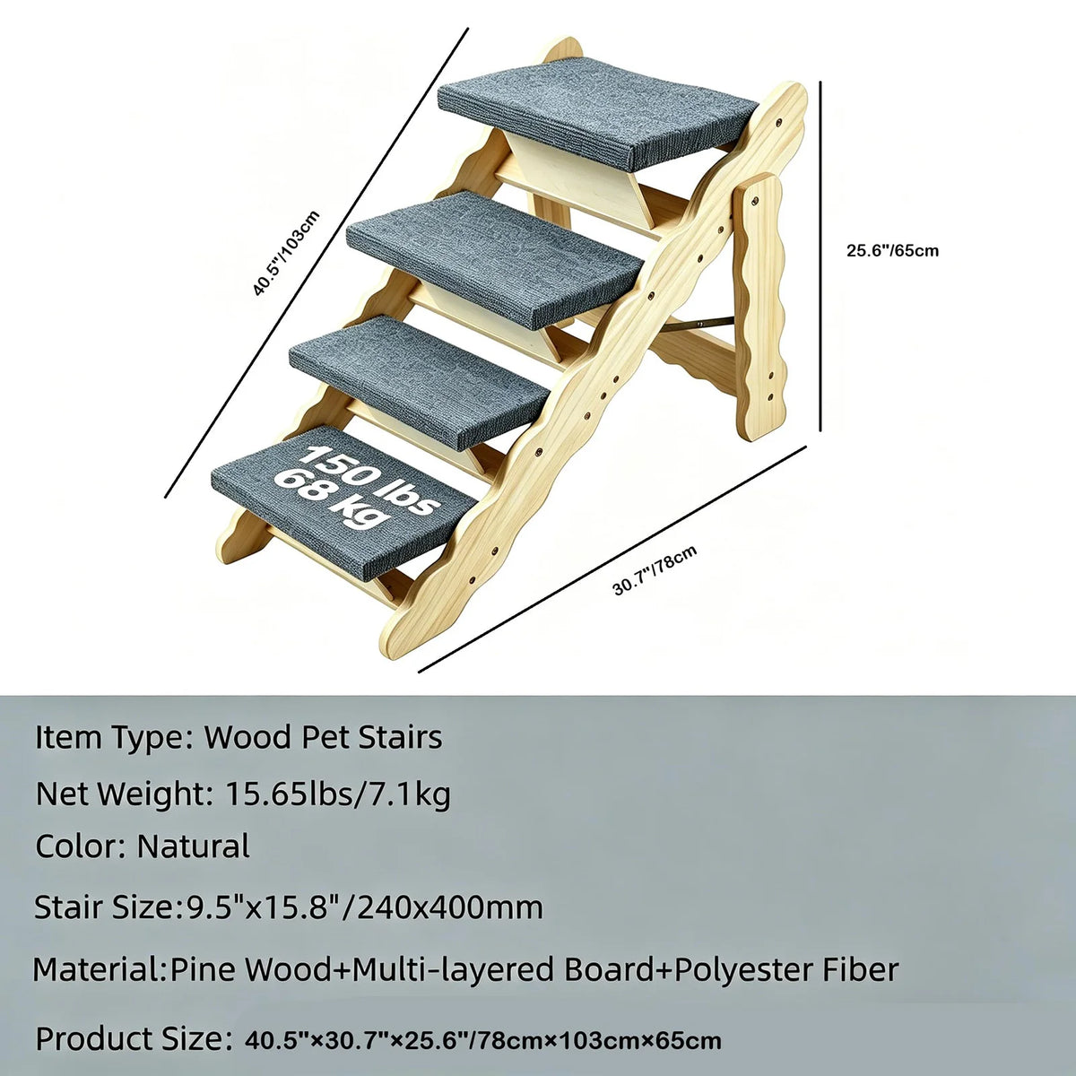 DishyKooker Wooden Pet Stairs And Portable Dog Ramp