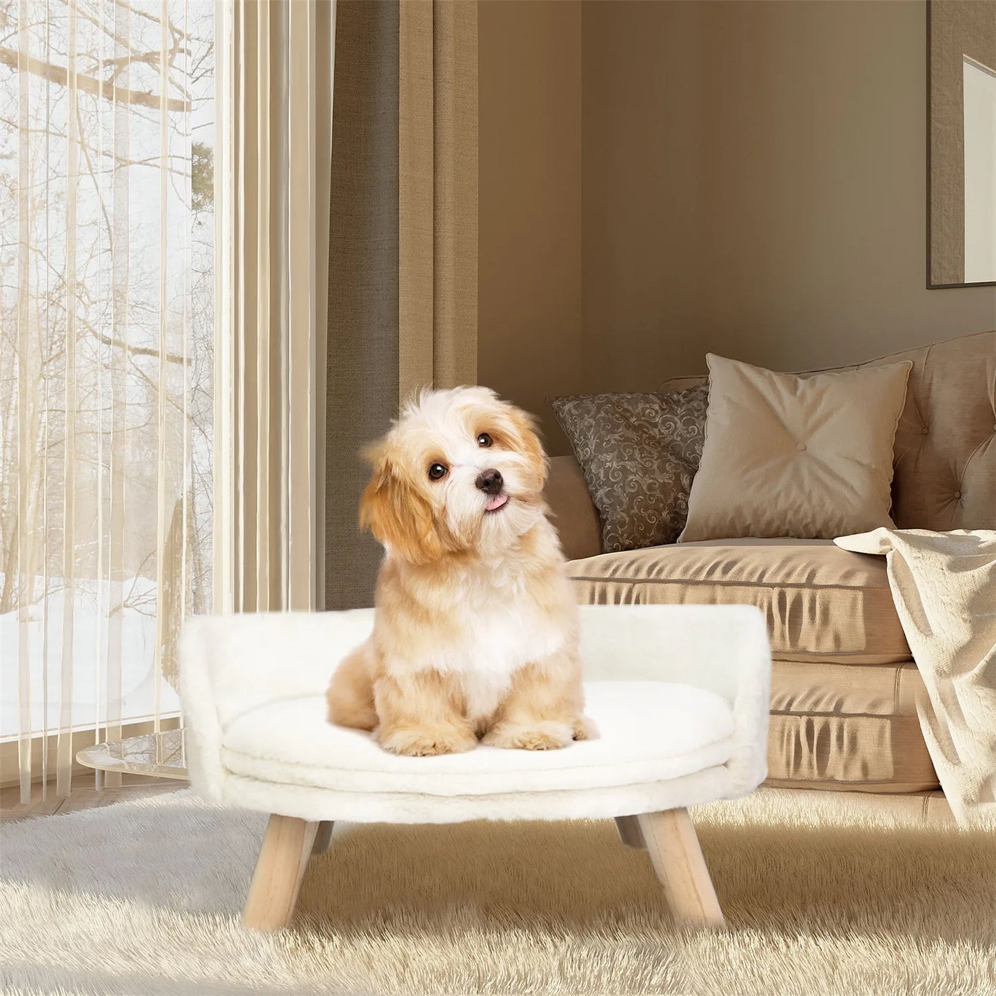 BINGOPAW Pet Sofa Bed Raised Cat Chair With Removable Cushion