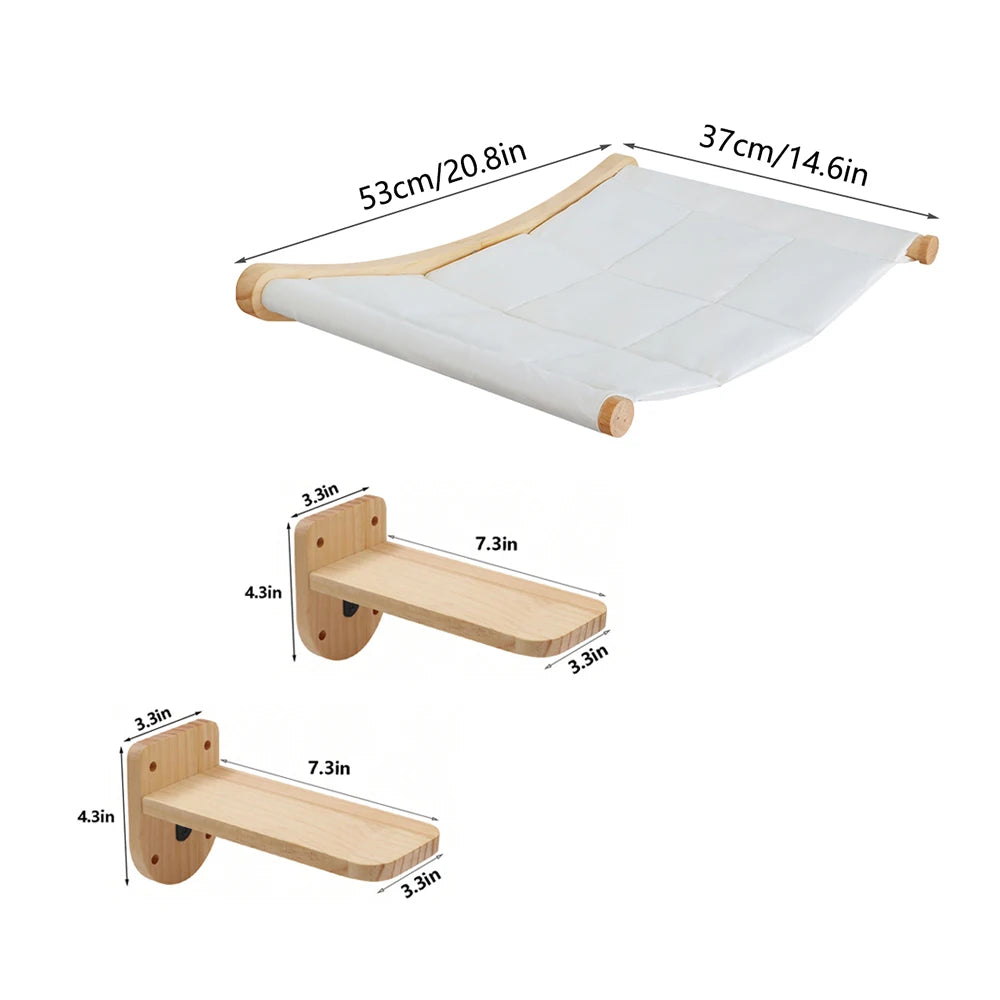 CWV Wall Mounted Cat Hammock With Wooden Climbing Shelf