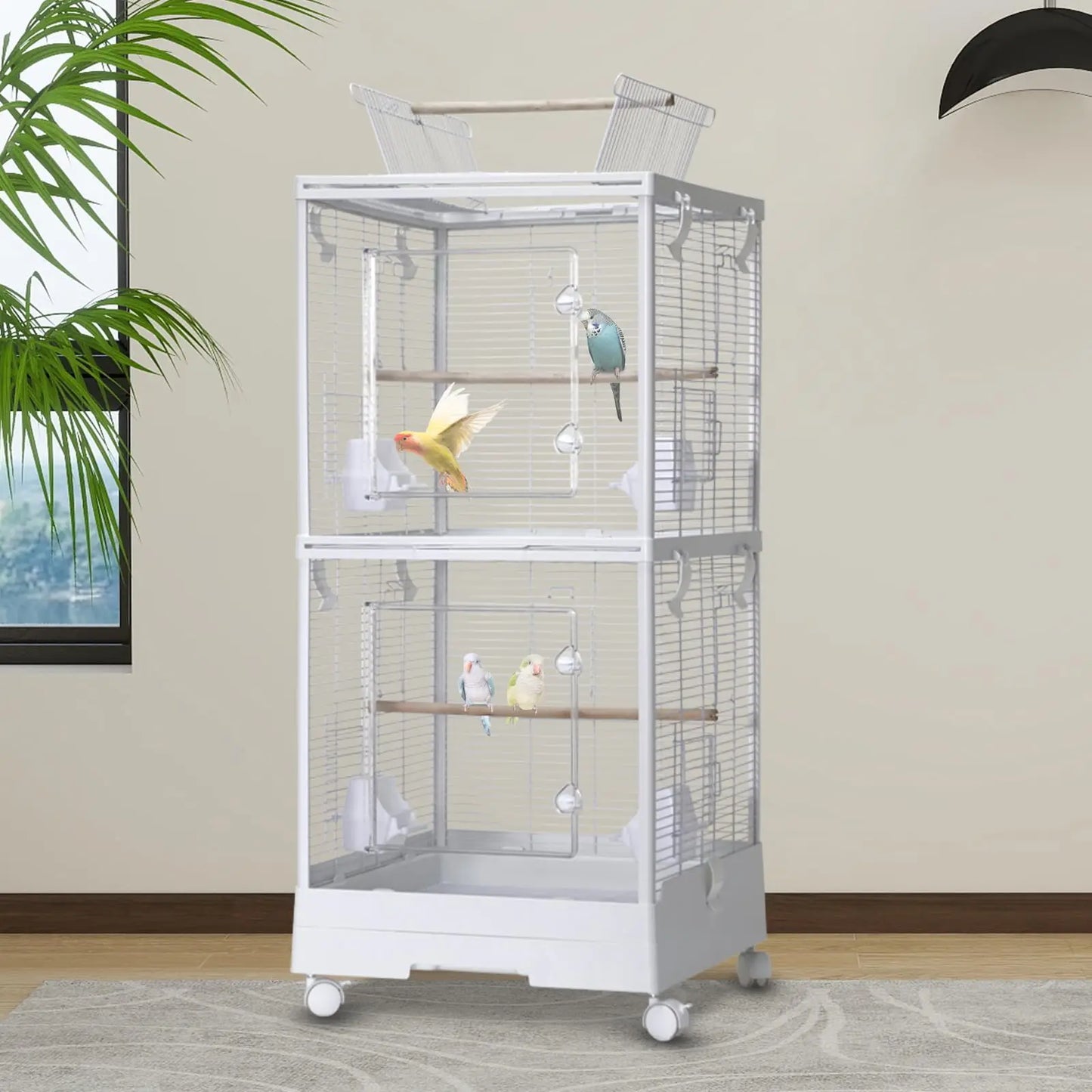 HiMISS Double Layer Bird Cage With Play Roof And Wheels