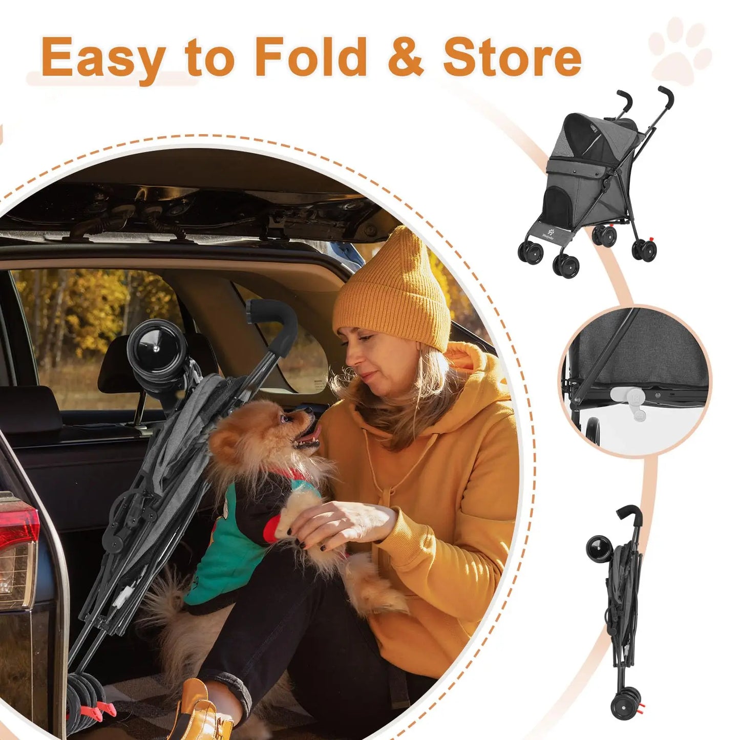 Travel Portable Dog Stroller for Small Dogs and Cats