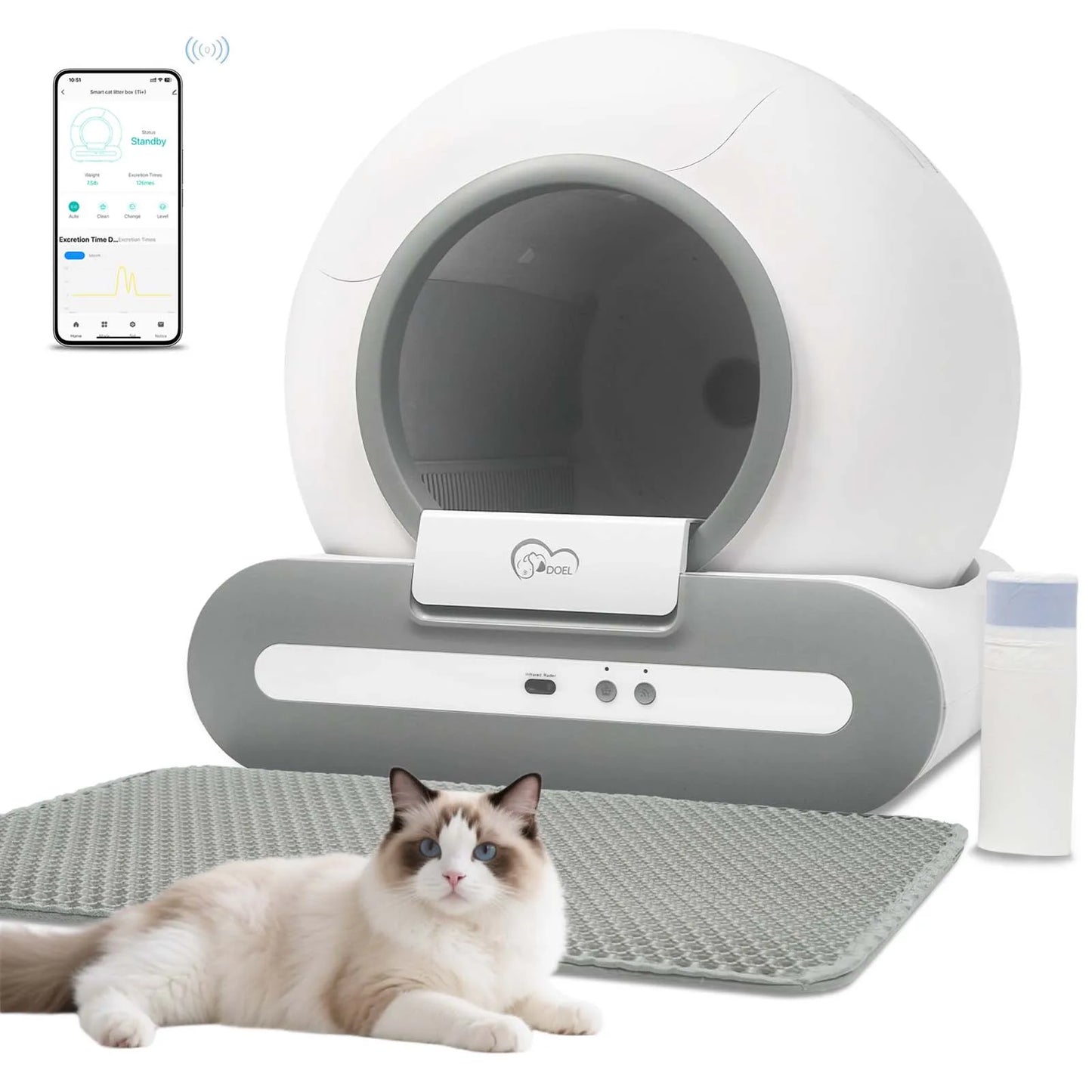 DOEL 65L Self-Cleaning Cat Litter Box App Control 2.4G WiFi