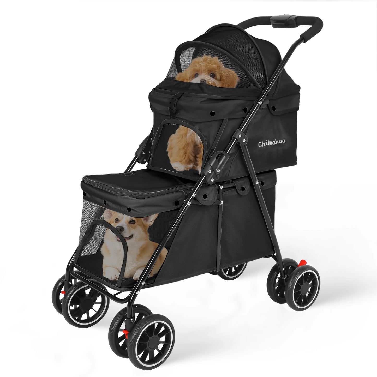 Chihuahua Double Pet Stroller For Dogs And Cats Foldable