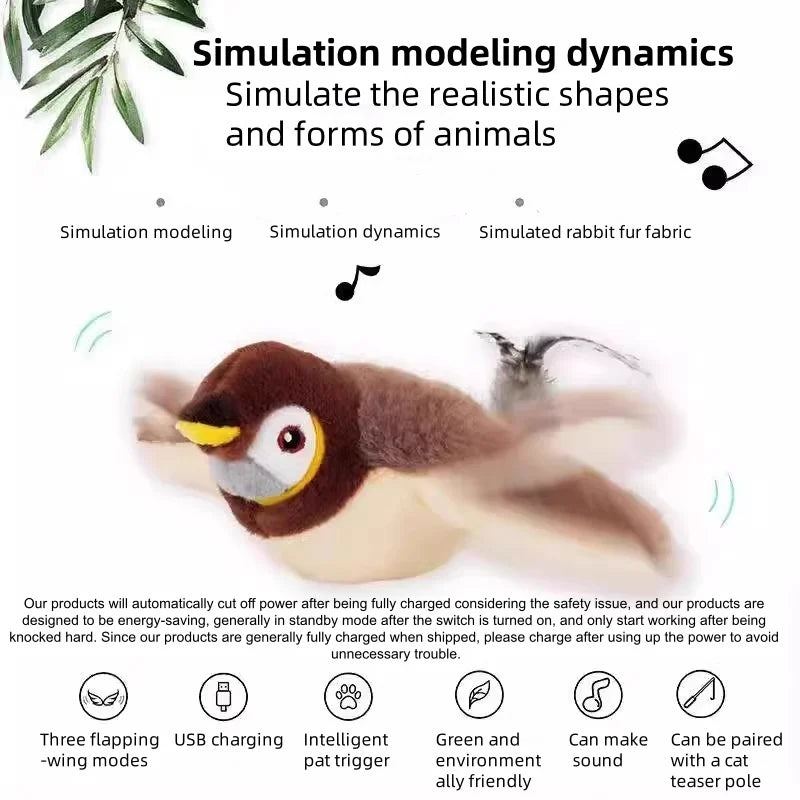 Interactive Touch Activated Flapping Bird Plush Pet Toy