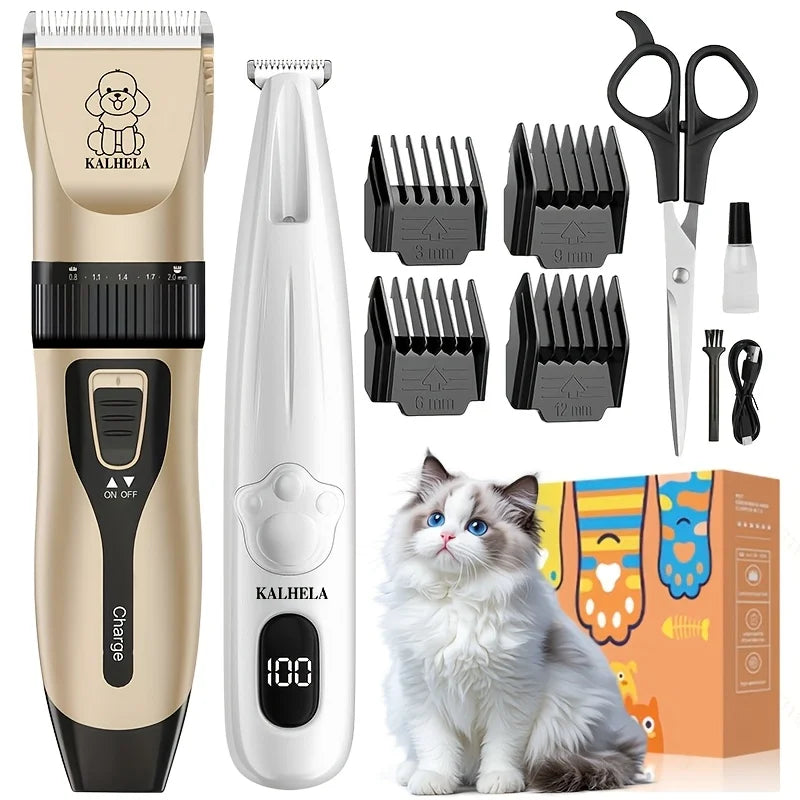 Dog Clippers for Grooming, Pet Hair Trimmer for Cats Dogs, Rechargeable Low Noise Pet Grooming Kit with Nail Clippers, Scissors, Comb