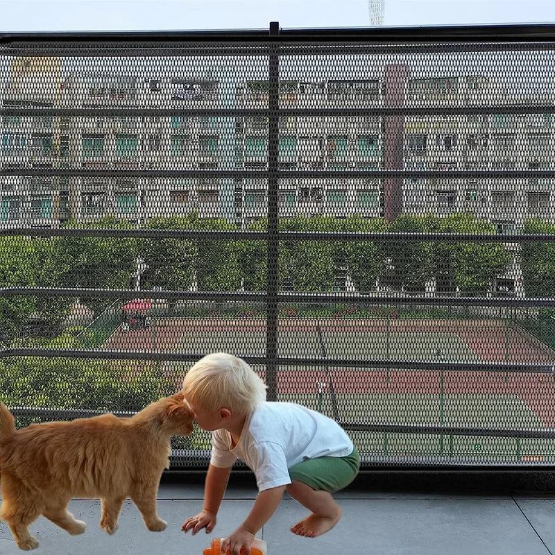 Pet Dog Barrier Fence 4 Hooks Foldable Breathable Mesh Playpen
