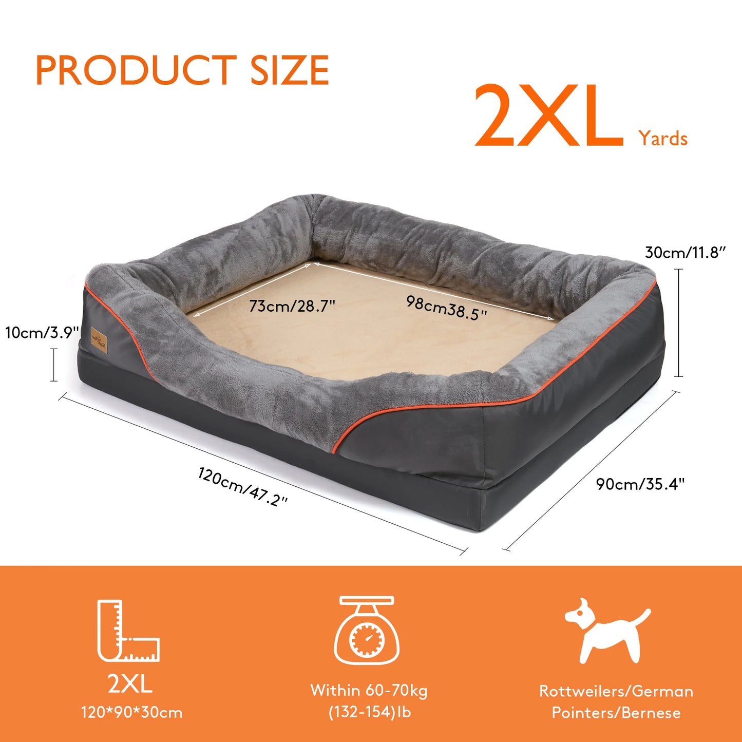 BINGOPAW Waterproof Anti Allergy Large Dog Bed With Removable Cover