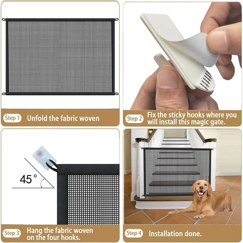 Pet Dog Barrier Fence 4 Hooks Foldable Breathable Mesh Playpen
