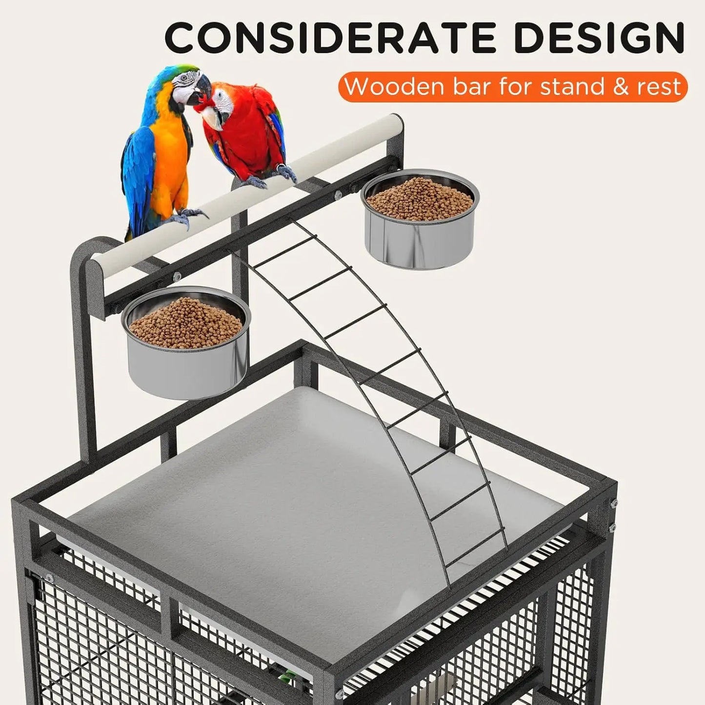 HiMISS Parrot Cage Rolling With Play Top And Bowls