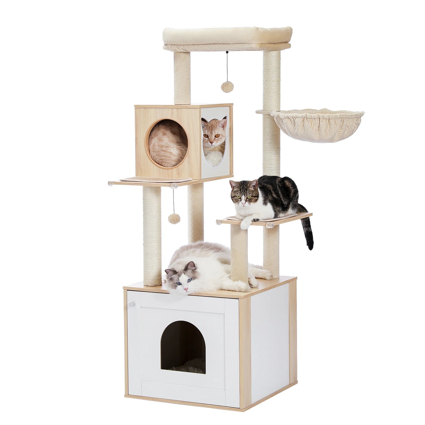 PAWZ Road Cat Tree With Litter Box Enclosure, Large Wood Tower, Storage Cabinet