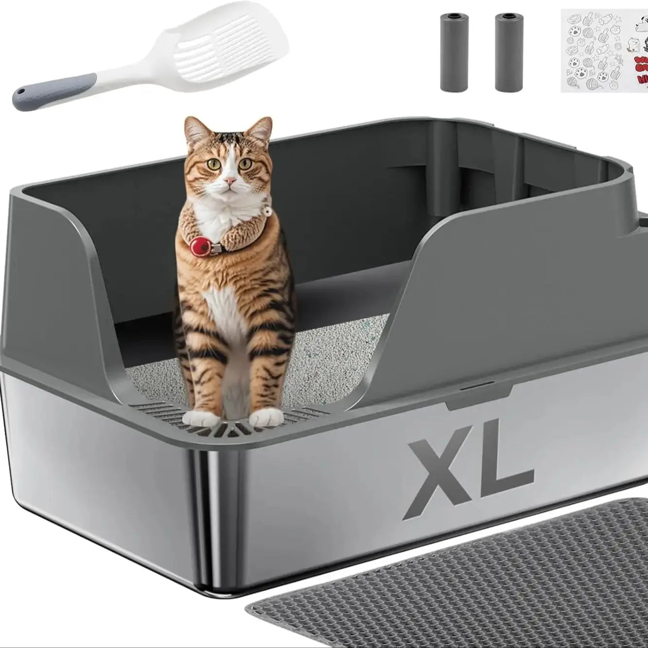 Stainless Steel Cat Litter Box Splash Proof Leak Resistant