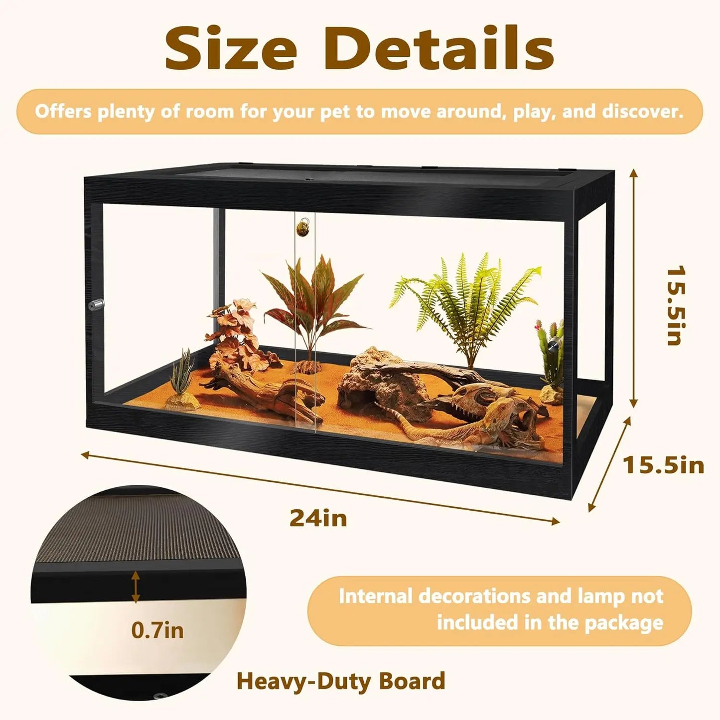 Reptile Tank Enclosure With Mesh Roof And Sliding Door