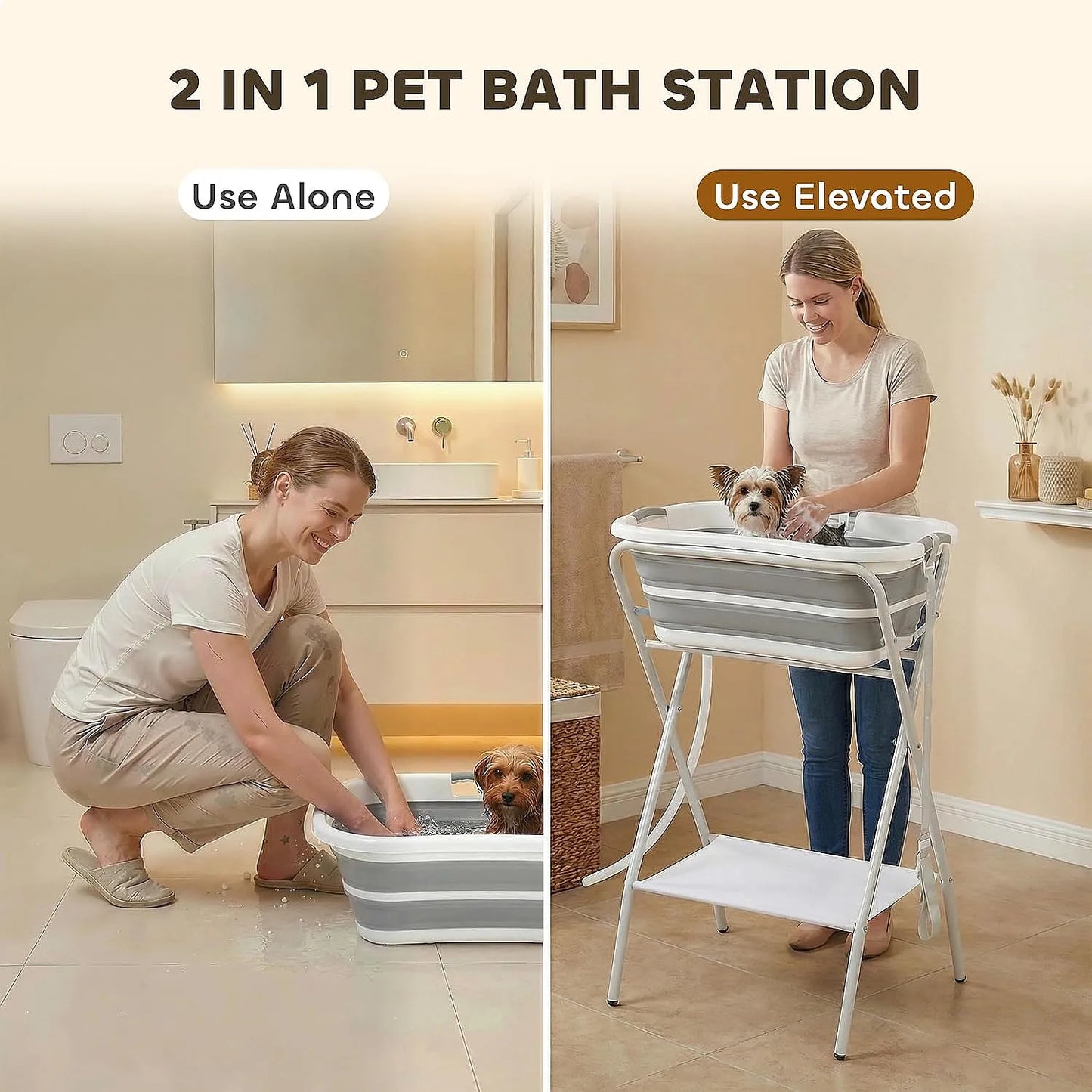 PawHut 2-in-1 Elevated Dog Bath Tub Portable Foldable Washing Station for Small Pets
