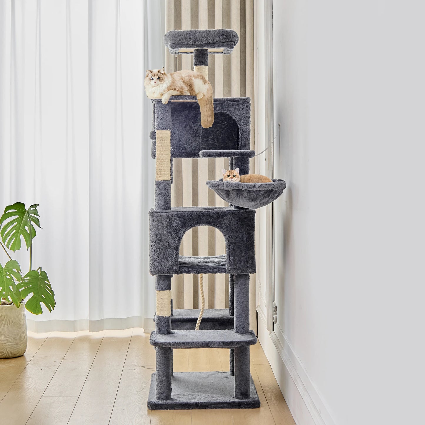 JHK Cat Tree Tower Multi Level Climbing Tower With Condo Natural Sisal Posts