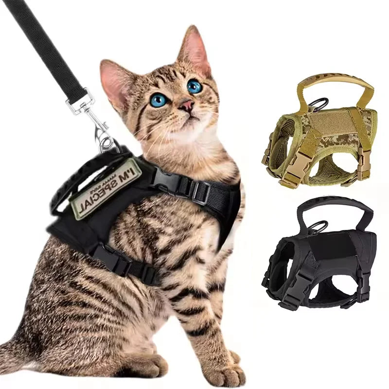 Outdoor tactical cat chest harness vest type lead rope anti-break adjustable walking cat leash Waterproof Cat Clothes Strap