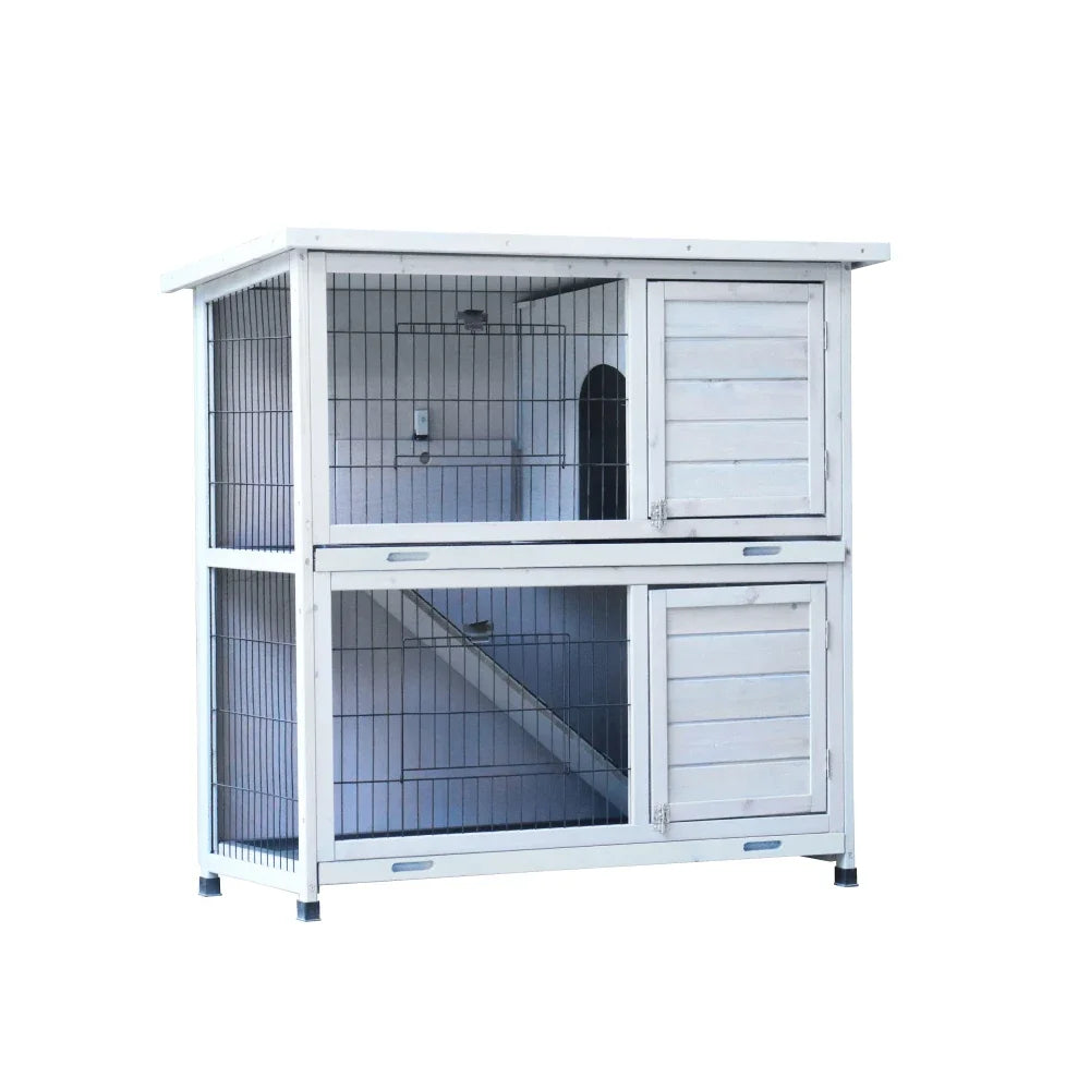 Rabbit Hutch Outdoor 2-Story Cage With Run And Removable Trays