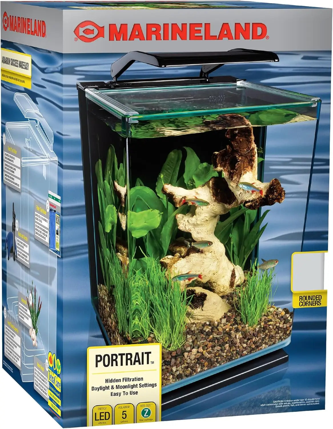 Glass LED Aquarium Kit With Hidden Filtration And Dual Lighting