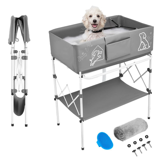 SucceBuy Elevated Foldable Dog Bathtub With Built In Drain Hose