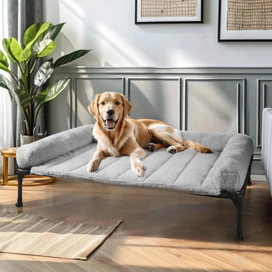 Elevated Orthopedic Dog Bed With Fluffy Bolster Removable Mat Non-Slip