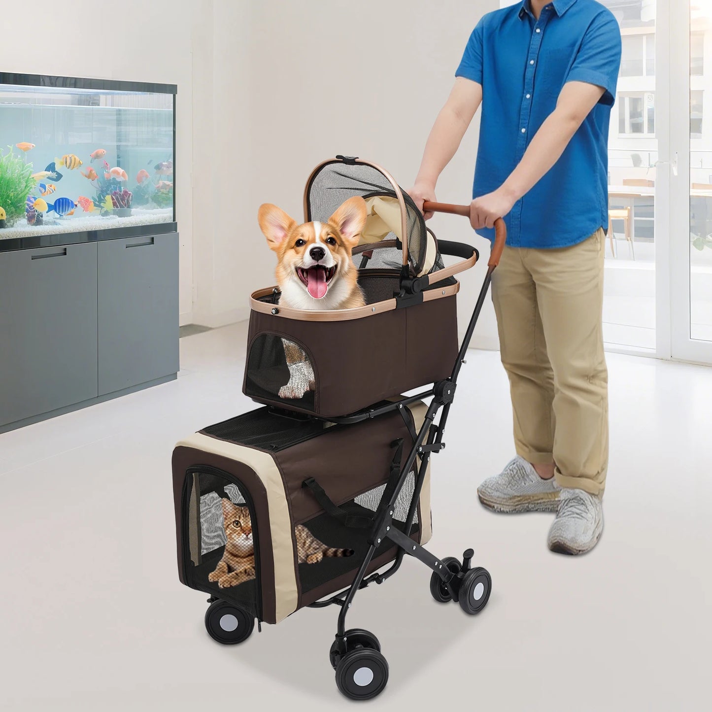 3-in-1 Multifunctional Pet Stroller With 2 Carriers For Small And Medium Dogs