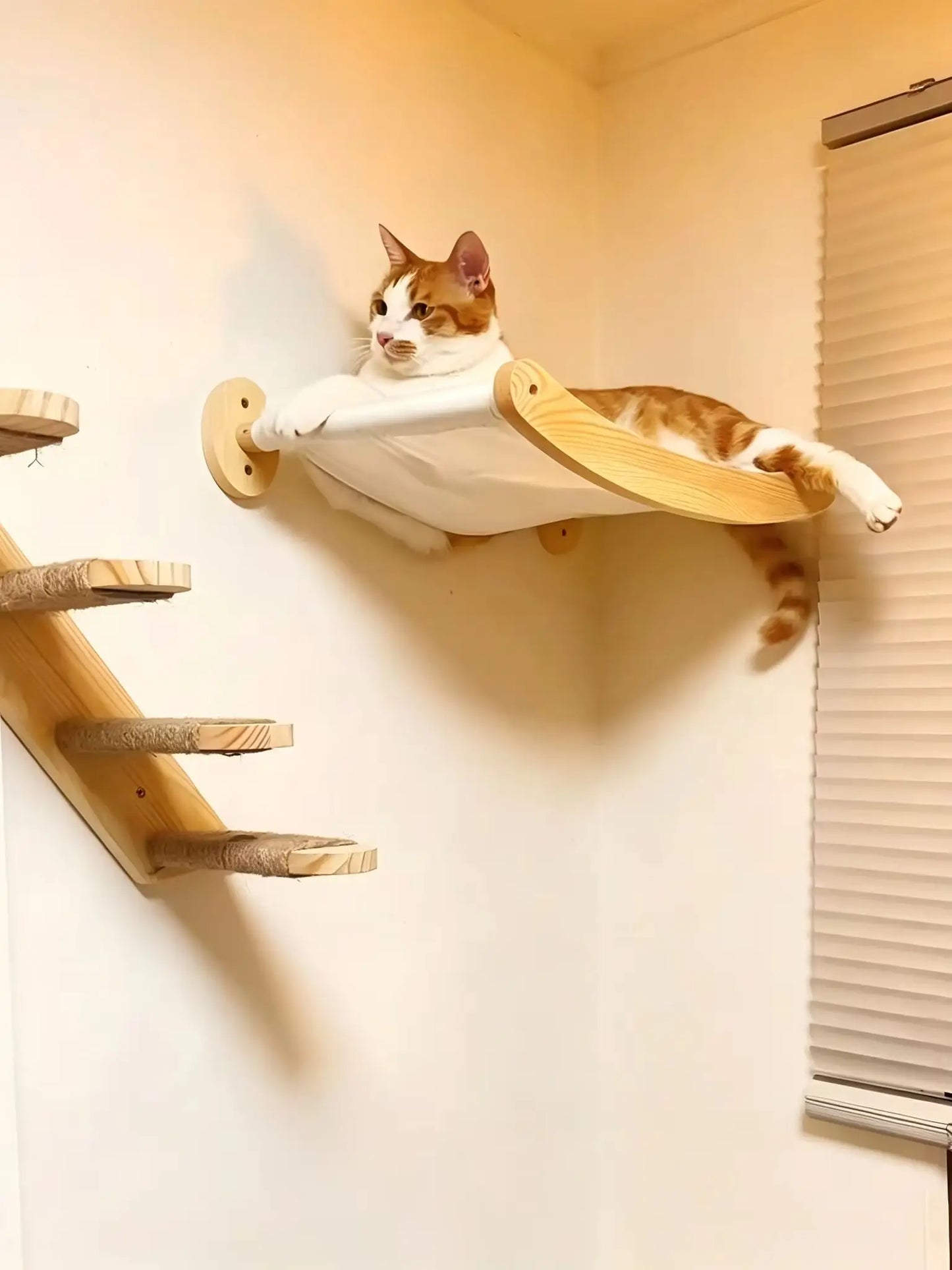 39.4In Wall-mounted Cat Roped Bridge for Indoor Cats Steps with Sisal Wall Wooden Furniture for Sleeping Playing Climbing