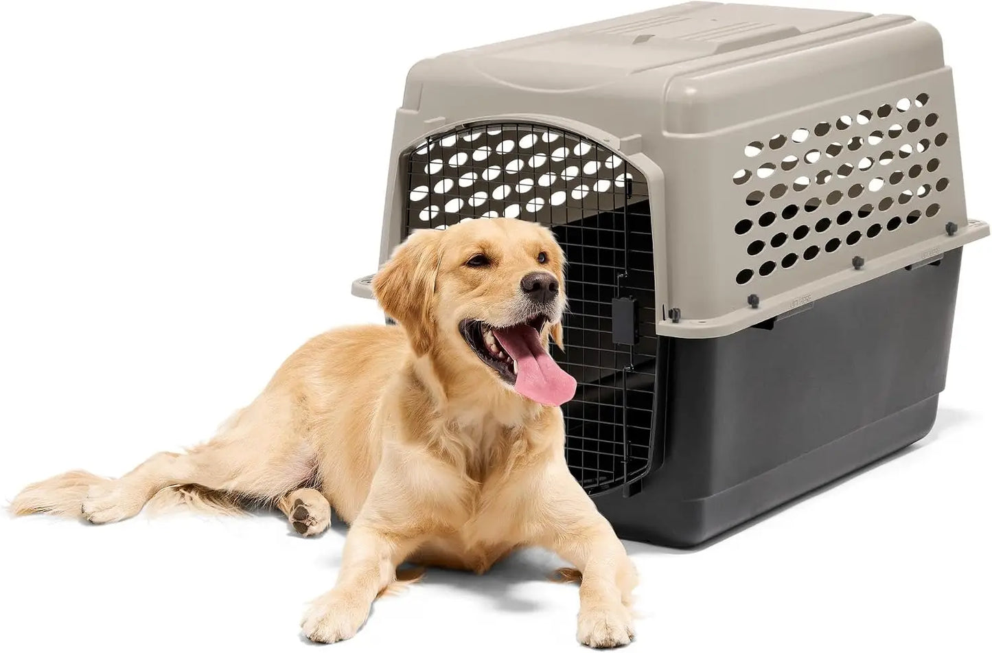 Petmate Vari Dog Kennel for Large Dogs 70-90 lbs, Airline-Friendly Plastic Crate with Wire Door, 40 Inch Taupe Black