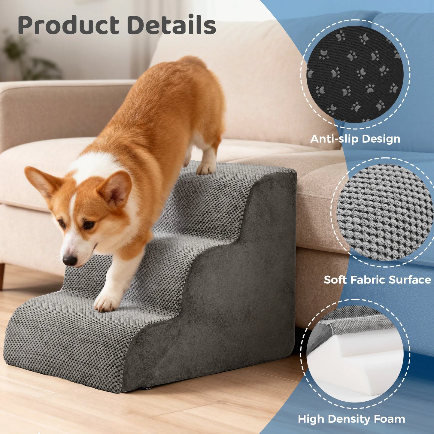 Curved High Density Foam Dog Steps Ramp Indoor Non Slip