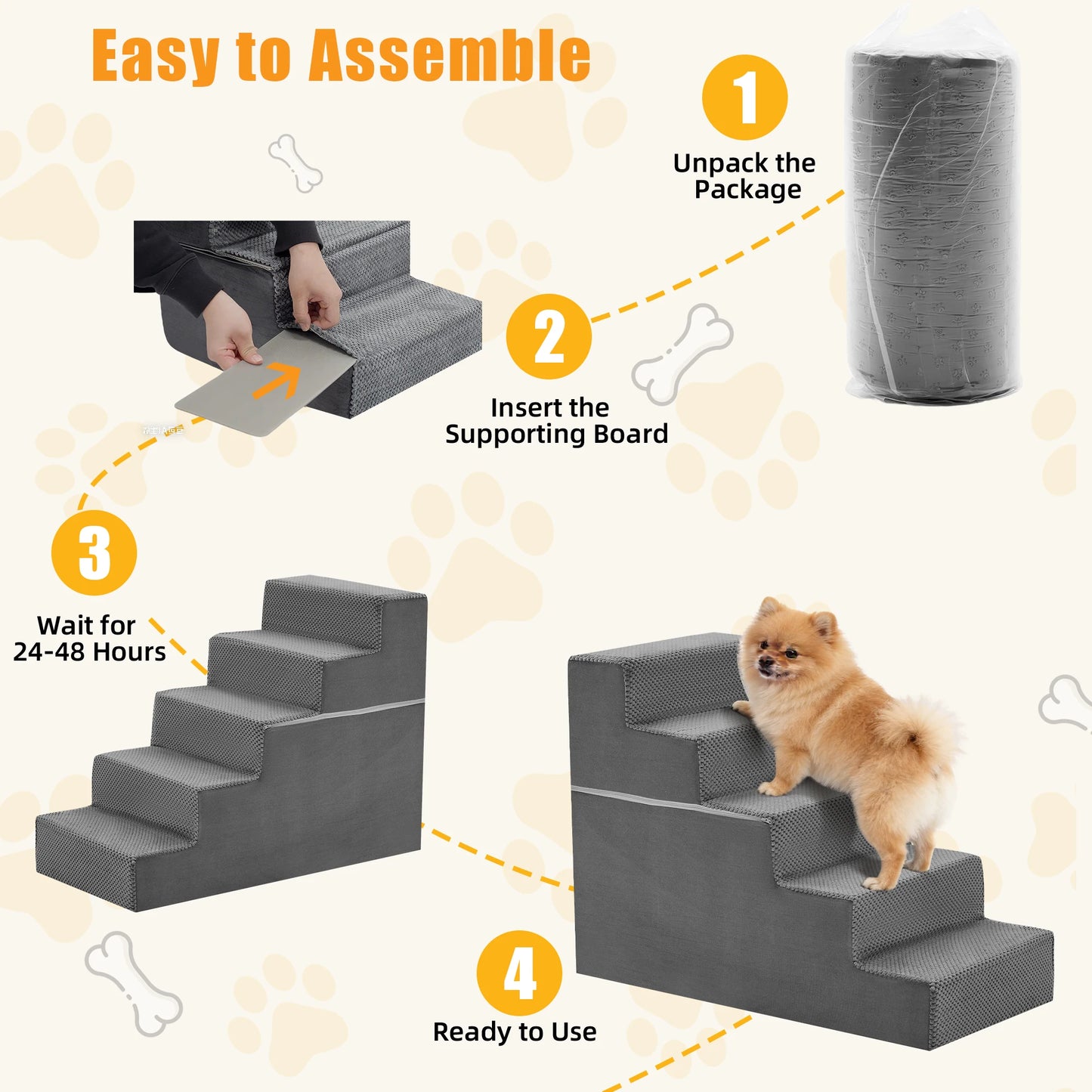 Three To Five Step Right Angled Foam Dog Stairs Non Slip Indoor Ramp