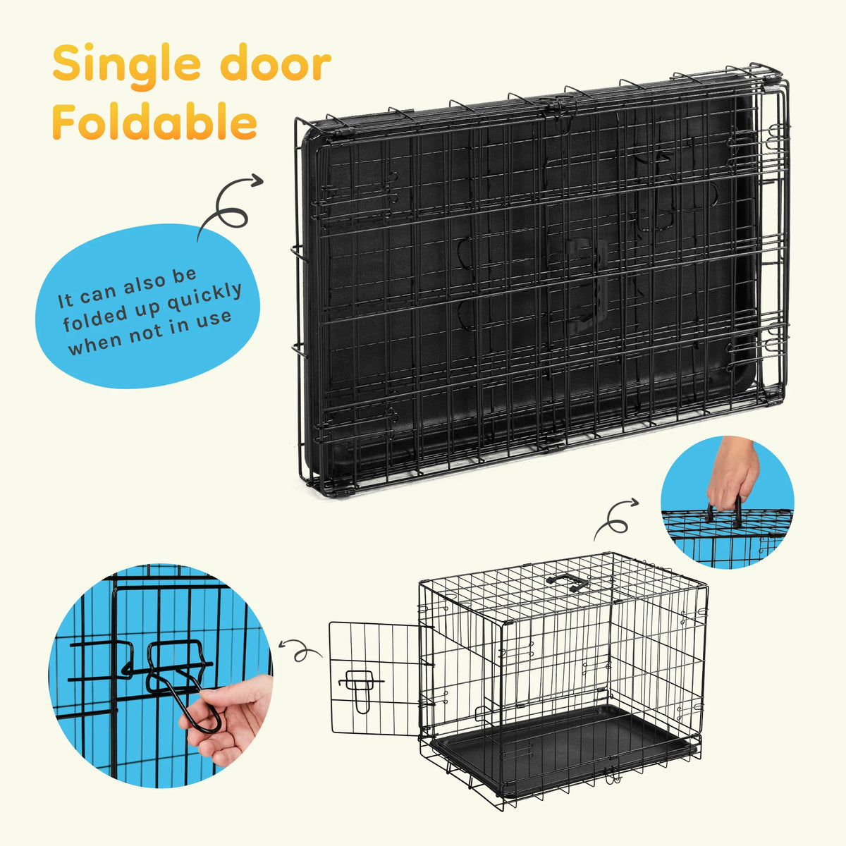 JHK Single Door Folding Metal Wire Dog Kennel With Tray