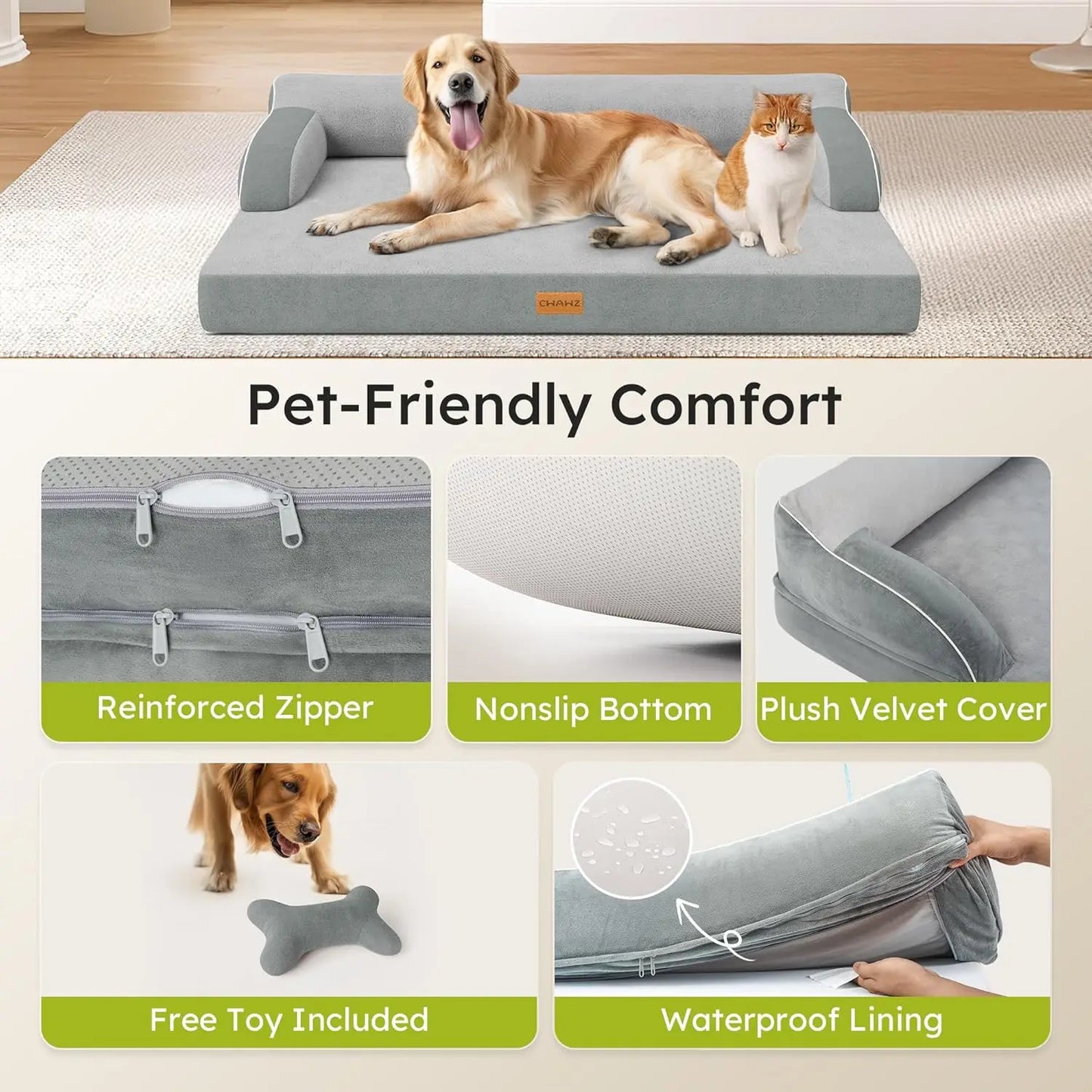 Orthopedic Dog Bed With Cooling Memory Foam Waterproof Cover And Nonslip Bottom