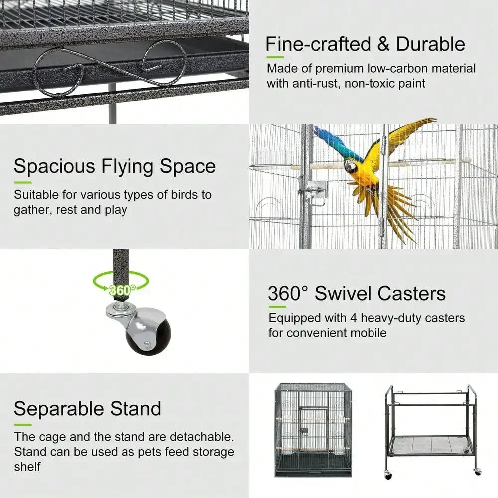 Durable Iron Play Top Bird Cage for Parrots and Finches